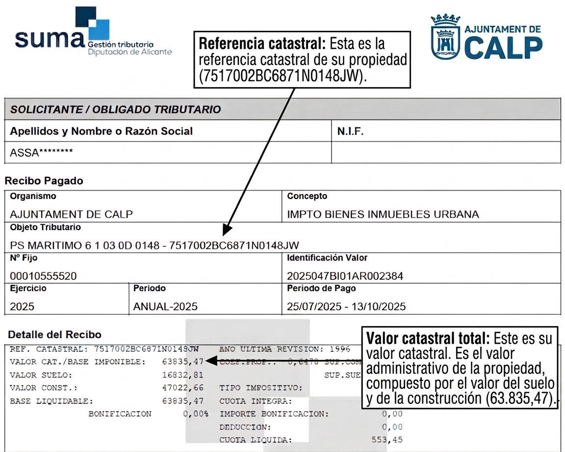 Donde se encuentra el valor y referencia catastral en tu recibo