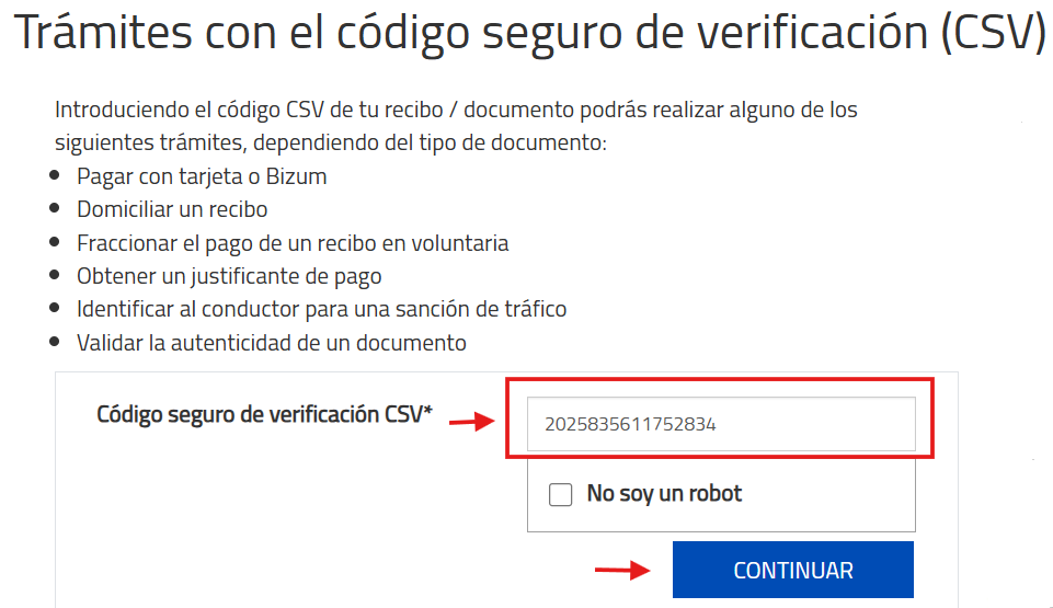 Introduce el codigo CSV que aparece en tu extracto bancario