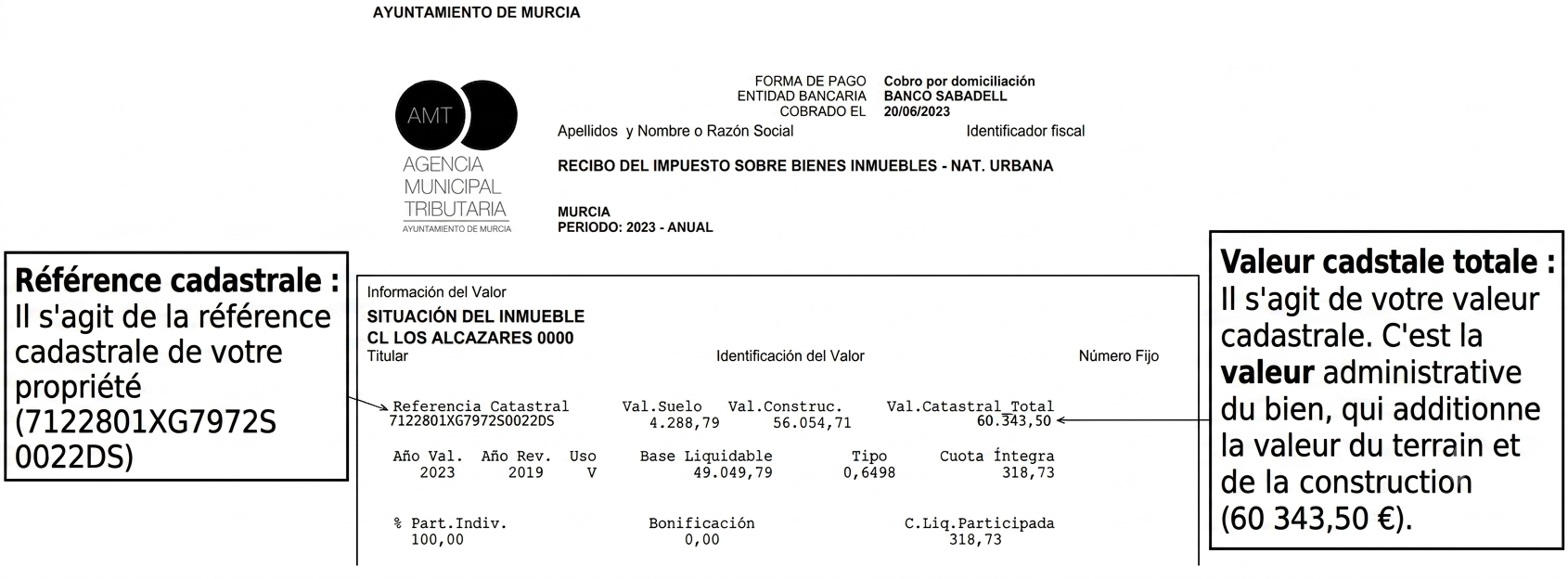 REÇU DE L'IBI DE LA MAIRIE DE MURCIE