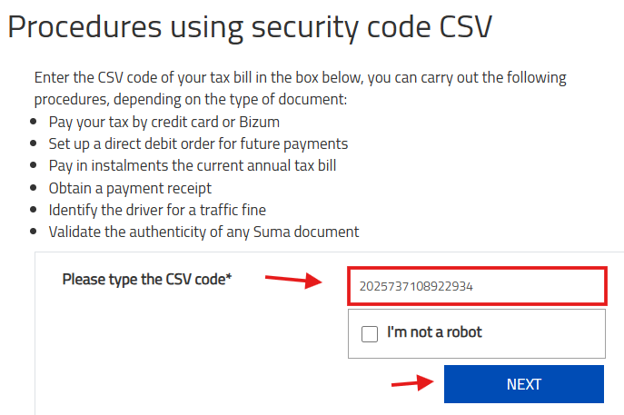Enter the CSV code on the SUMA website