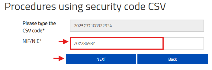 Enter your NIE