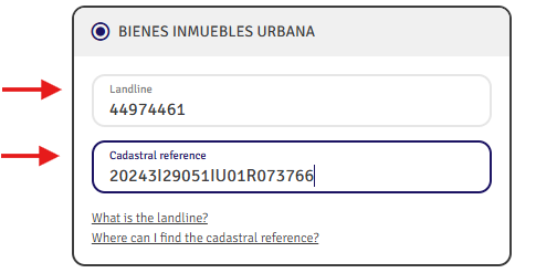 Enter the bill landline and the cadastral reference