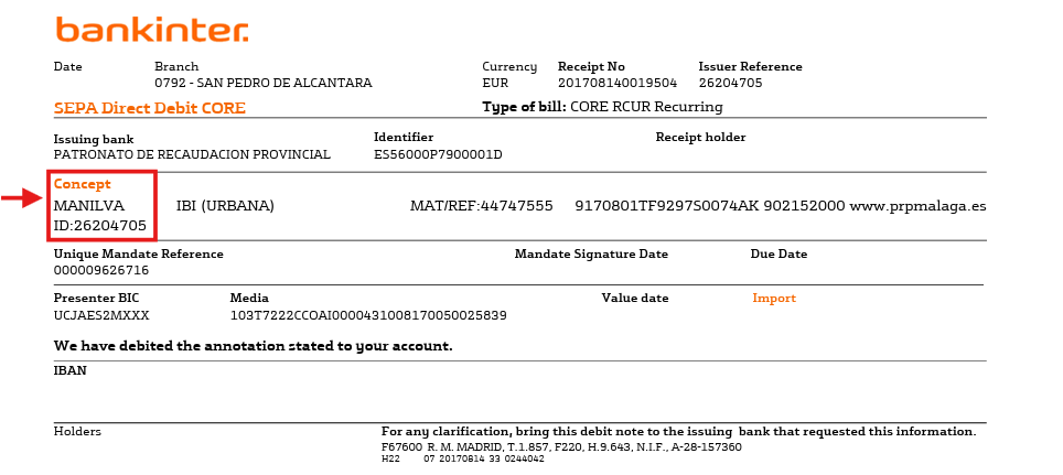 Locate the direct debit reference or ID on your bank statement and note the last 3 digits of the account used for the payment