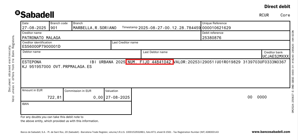The landline usually appears in the bank charge details for the IBI payment